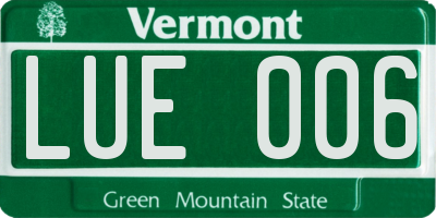 VT license plate LUE006
