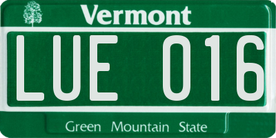 VT license plate LUE016