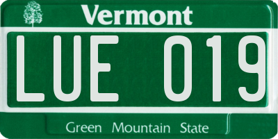 VT license plate LUE019