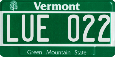 VT license plate LUE022
