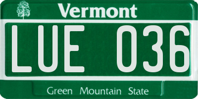 VT license plate LUE036