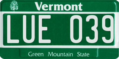 VT license plate LUE039