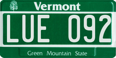 VT license plate LUE092