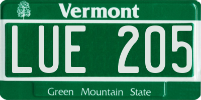 VT license plate LUE205