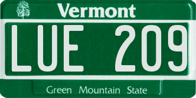 VT license plate LUE209