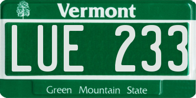VT license plate LUE233