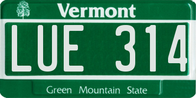 VT license plate LUE314