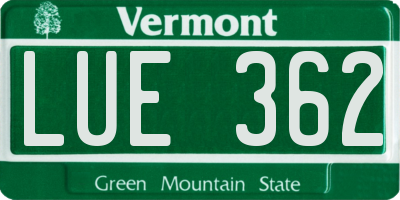 VT license plate LUE362