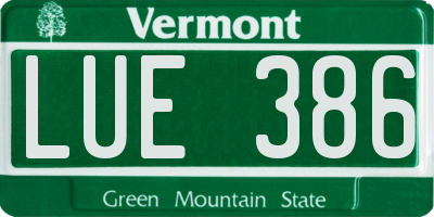 VT license plate LUE386