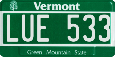 VT license plate LUE533