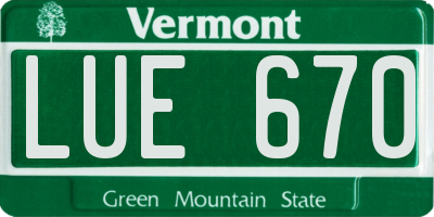 VT license plate LUE670
