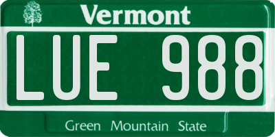 VT license plate LUE988