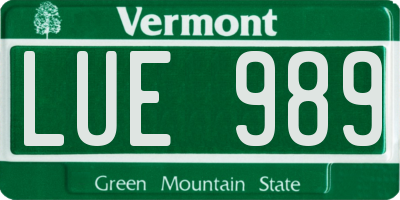 VT license plate LUE989