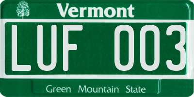 VT license plate LUF003