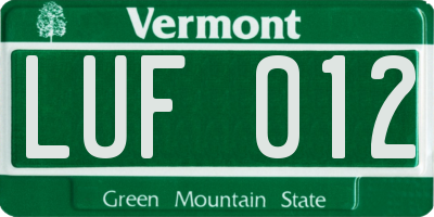 VT license plate LUF012