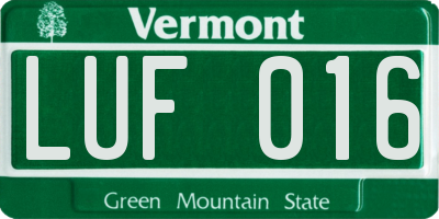 VT license plate LUF016