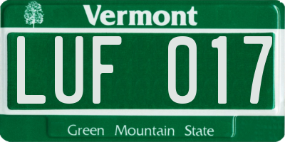 VT license plate LUF017