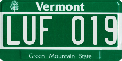 VT license plate LUF019