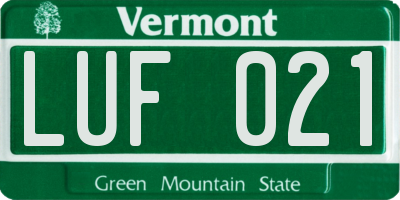 VT license plate LUF021