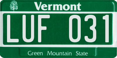 VT license plate LUF031
