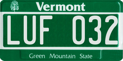 VT license plate LUF032