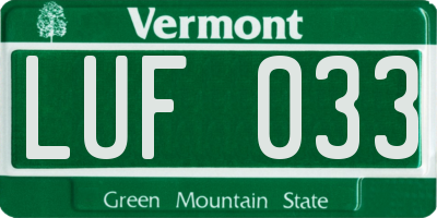 VT license plate LUF033
