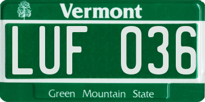 VT license plate LUF036