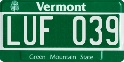 VT license plate LUF039