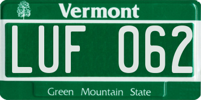 VT license plate LUF062