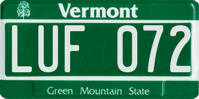 VT license plate LUF072
