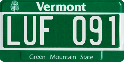 VT license plate LUF091