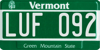 VT license plate LUF092