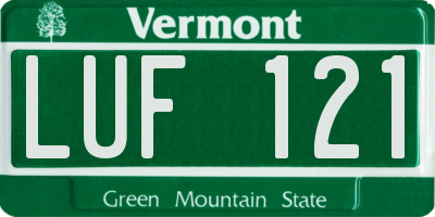 VT license plate LUF121