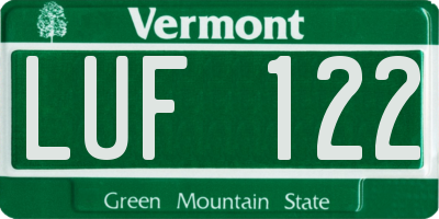 VT license plate LUF122