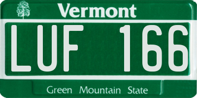 VT license plate LUF166