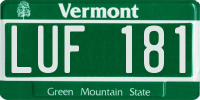 VT license plate LUF181