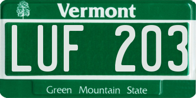 VT license plate LUF203
