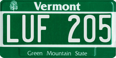 VT license plate LUF205