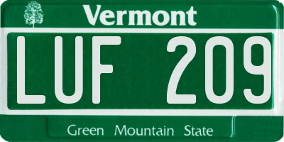 VT license plate LUF209