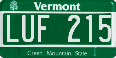 VT license plate LUF215