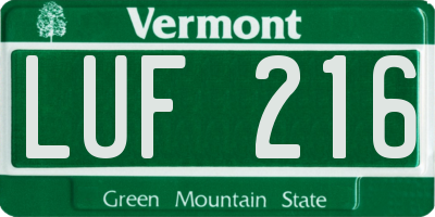 VT license plate LUF216