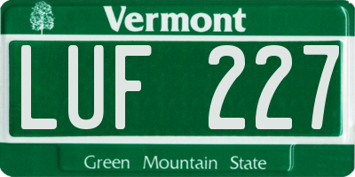 VT license plate LUF227