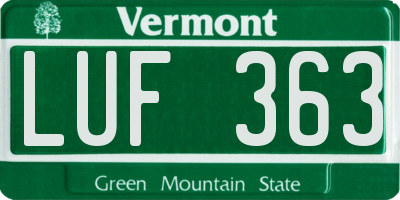 VT license plate LUF363