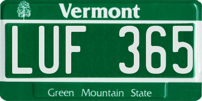VT license plate LUF365