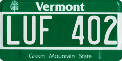 VT license plate LUF402