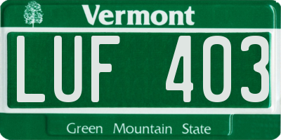VT license plate LUF403