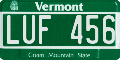 VT license plate LUF456