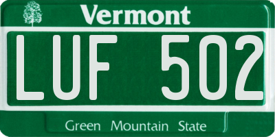 VT license plate LUF502