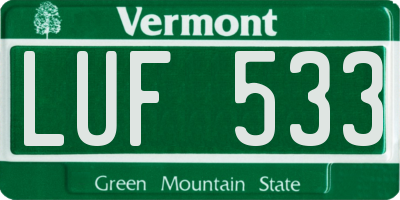 VT license plate LUF533