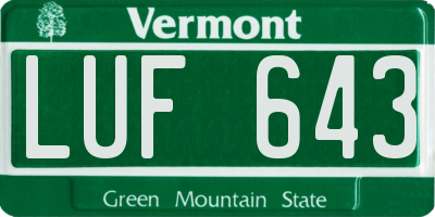 VT license plate LUF643